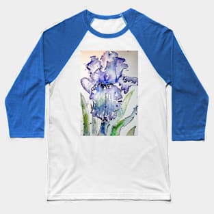 Purple Iris Watercolor and Ink Painting Baseball T-Shirt